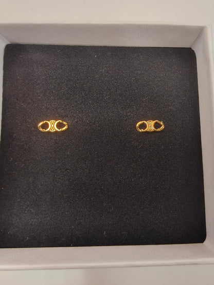 Celine Triomphe Gourmet Stud Earrings, Gold, Reference Number: 10259