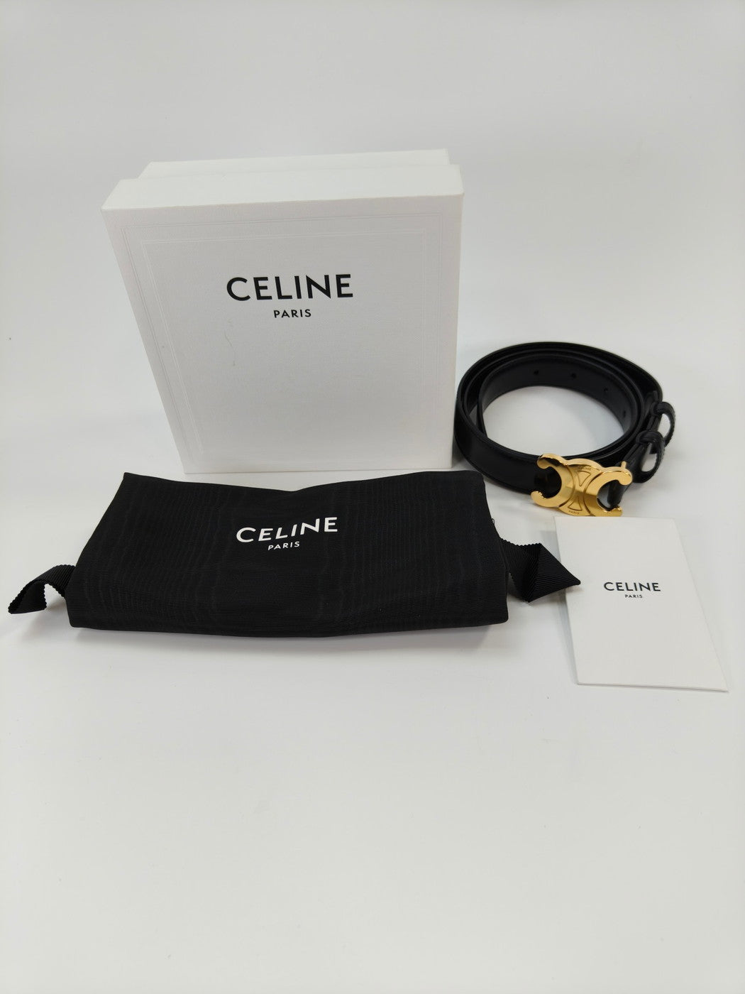 CELINE Triomphe 小牛皮女士腰带，80 码，黑色，参考编号：10324