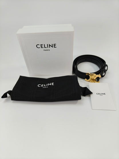CELINE Triomphe 小牛皮女士腰带，80 码，黑色，参考编号：10324