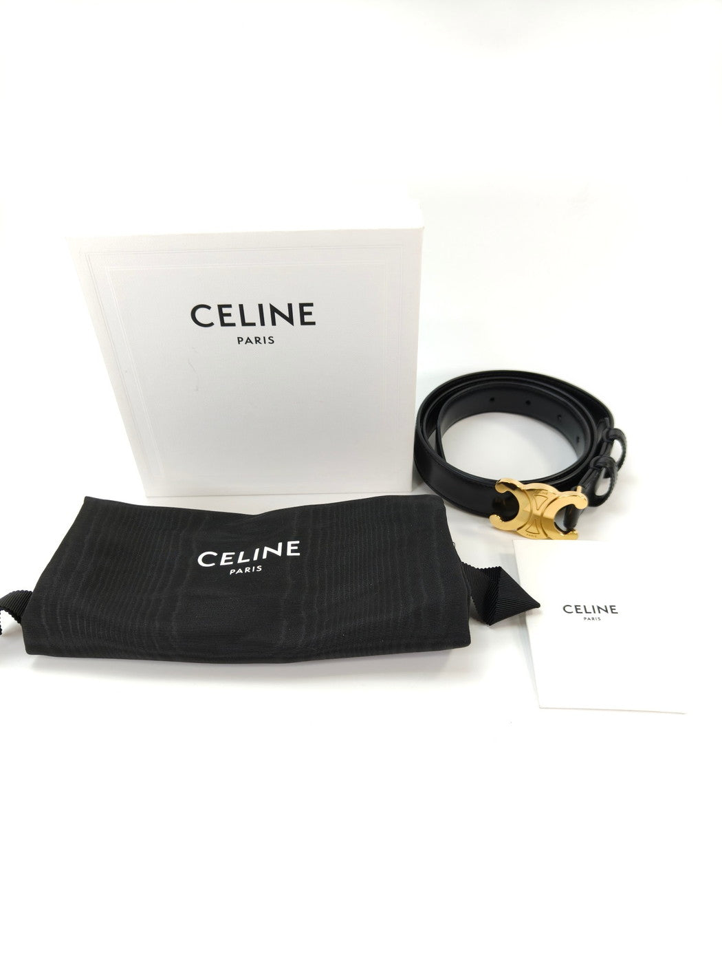 CELINE Triomphe 小牛皮女士腰带，80 码，黑色，参考编号：10324