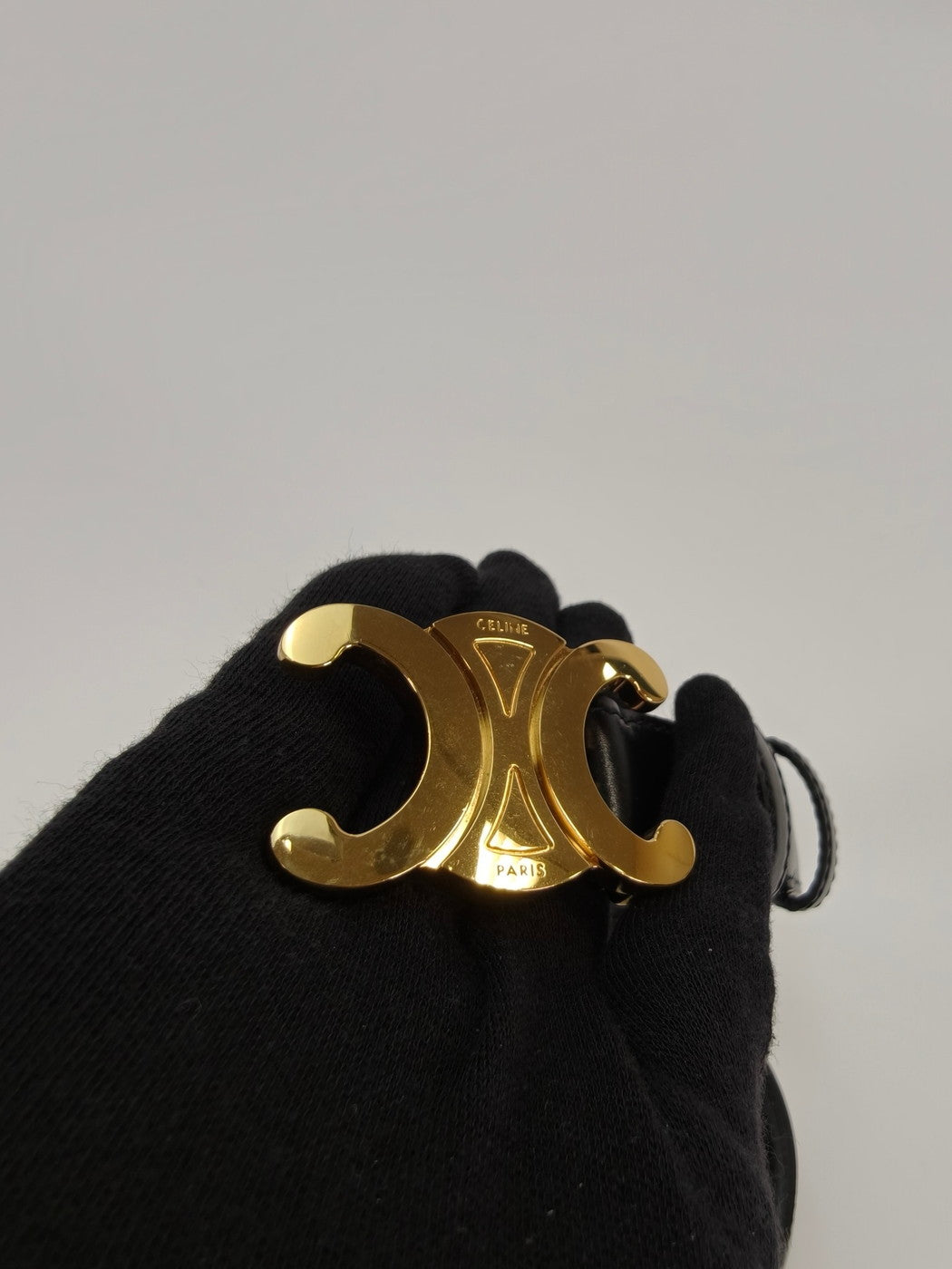 CELINE Triomphe 小牛皮女士腰带，80 码，黑色，参考编号：10324