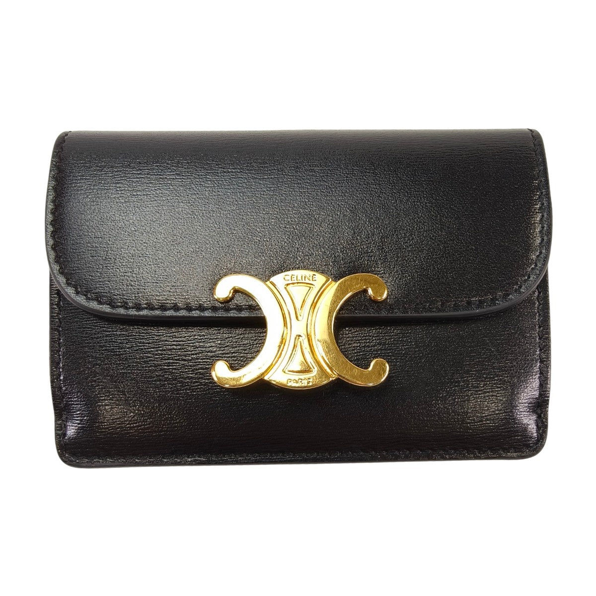 CELINE Triomphe Bifold Card Case/Card Holder/Business Card Case, Black. Reference Number: 10340.
