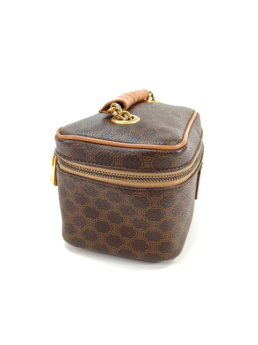 CELINE セリーヌ マカダム柄 バニティバッグ メイクポーチ ゴールド金具 ブラウン 管理番号：10370