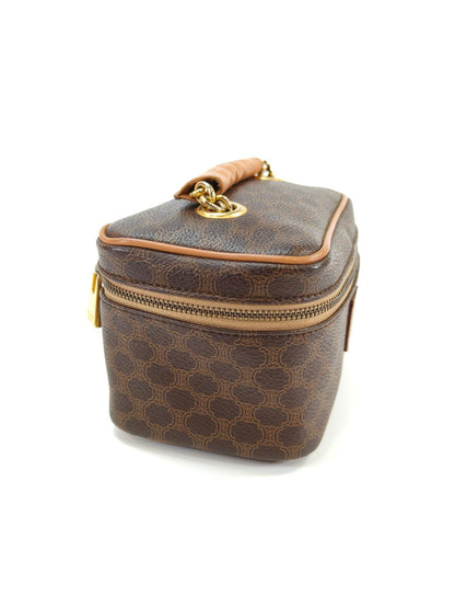 CELINE セリーヌ マカダム柄 バニティバッグ メイクポーチ ゴールド金具 ブラウン 管理番号：10370
