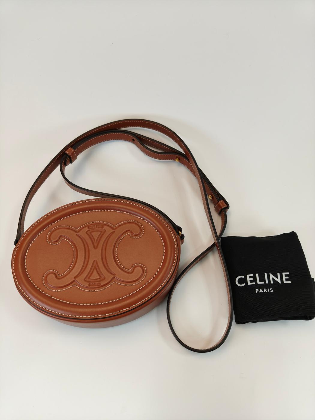 CELINE 椭圆形手提单肩包，凯旋皮革，棕色，参考编号：10395