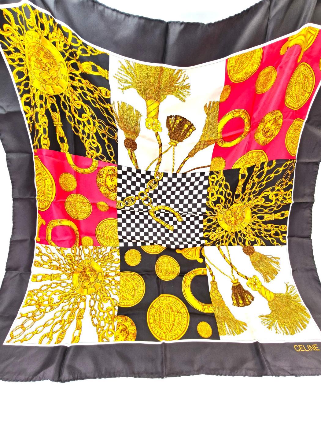 CELINE Chain Tassel Silk Scarf Black x Multicolor Product number: 10658