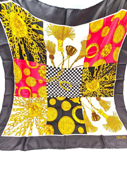 CELINE Chain Tassel Silk Scarf Black x Multicolor Product number: 10658