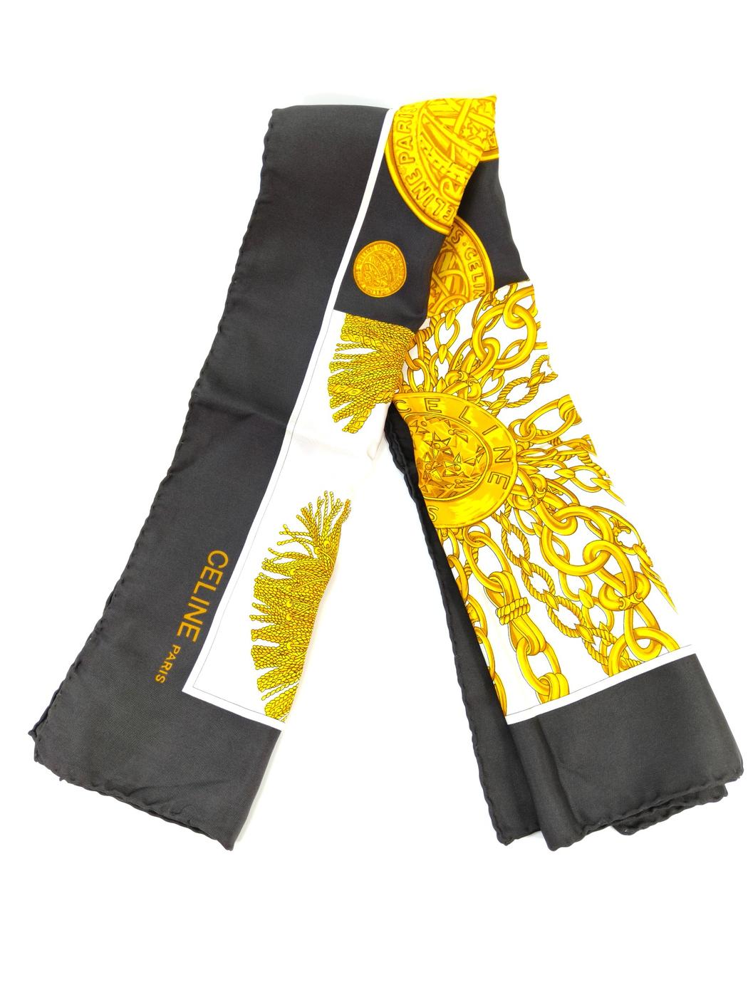 CELINE Chain Tassel Silk Scarf Black x Multicolor Product number: 10658