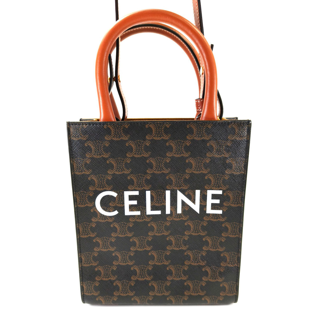 CELINE 思琳凯旋门迷你竖版手提包 2WAY 单肩包 棕色 管理编号：10699