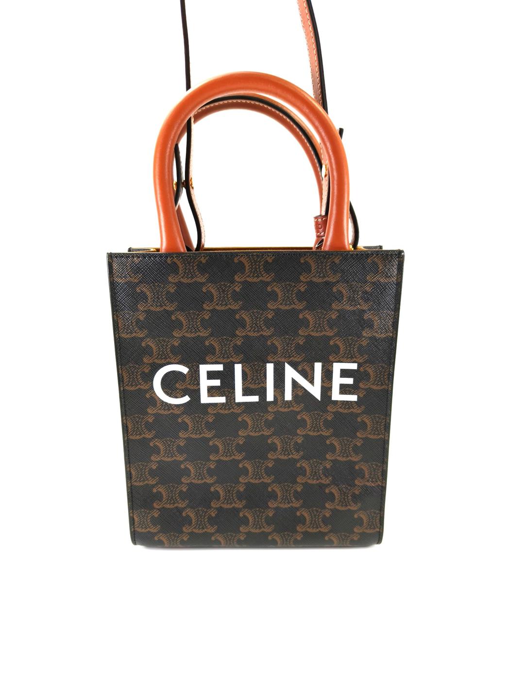 CELINE 思琳凯旋门迷你竖版手提包 2WAY 单肩包 棕色 管理编号：10699