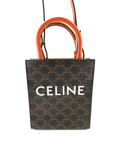 CELINE 思琳凯旋门迷你竖版手提包 2WAY 单肩包 棕色 管理编号：10699