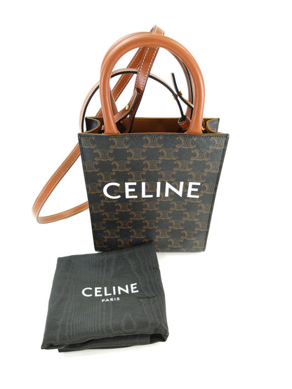 CELINE 思琳凯旋门迷你竖版手提包 2WAY 单肩包 棕色 管理编号：10699