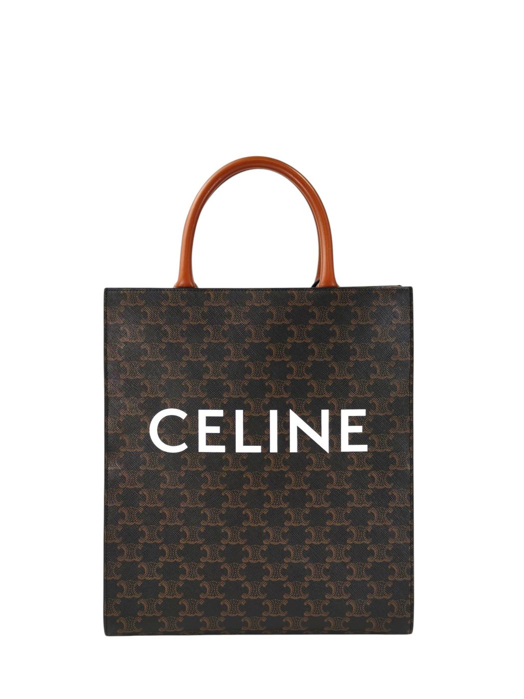 CELINE セリーヌトリオンフ スモール バーティカル カバ ストラップ付 茶 管理番号：11362