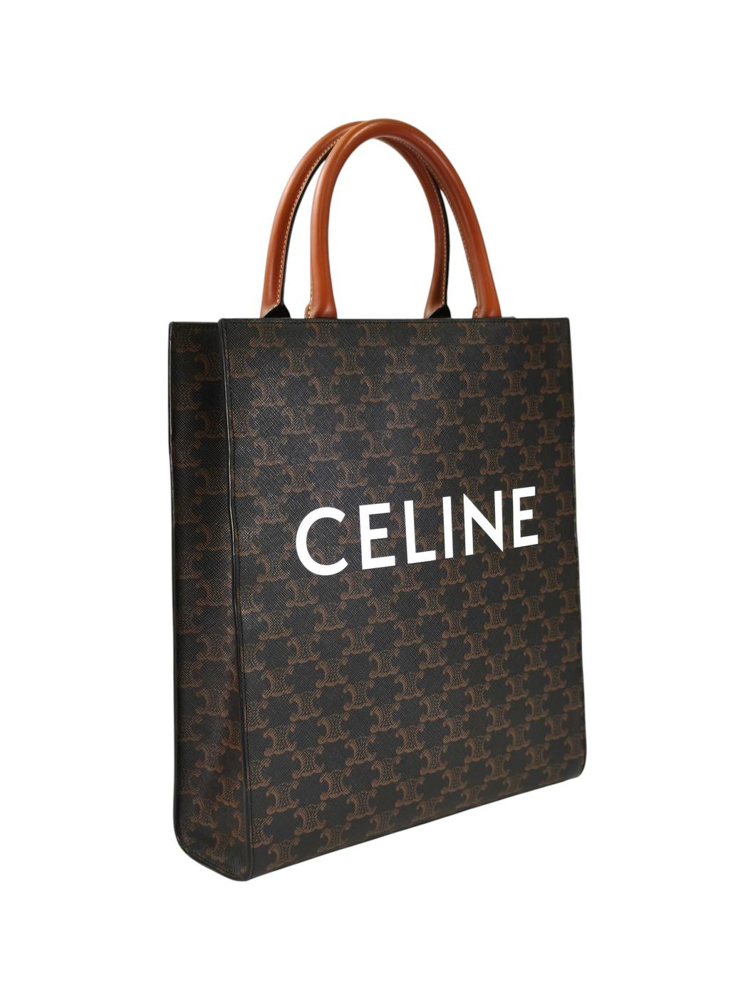 CELINE セリーヌトリオンフ スモール バーティカル カバ ストラップ付 茶 管理番号：11362