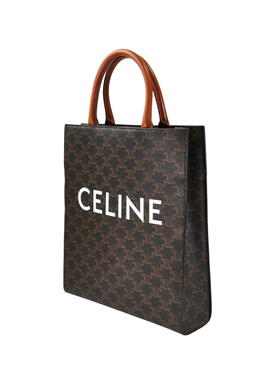 CELINE セリーヌトリオンフ スモール バーティカル カバ ストラップ付 茶 管理番号：11362
