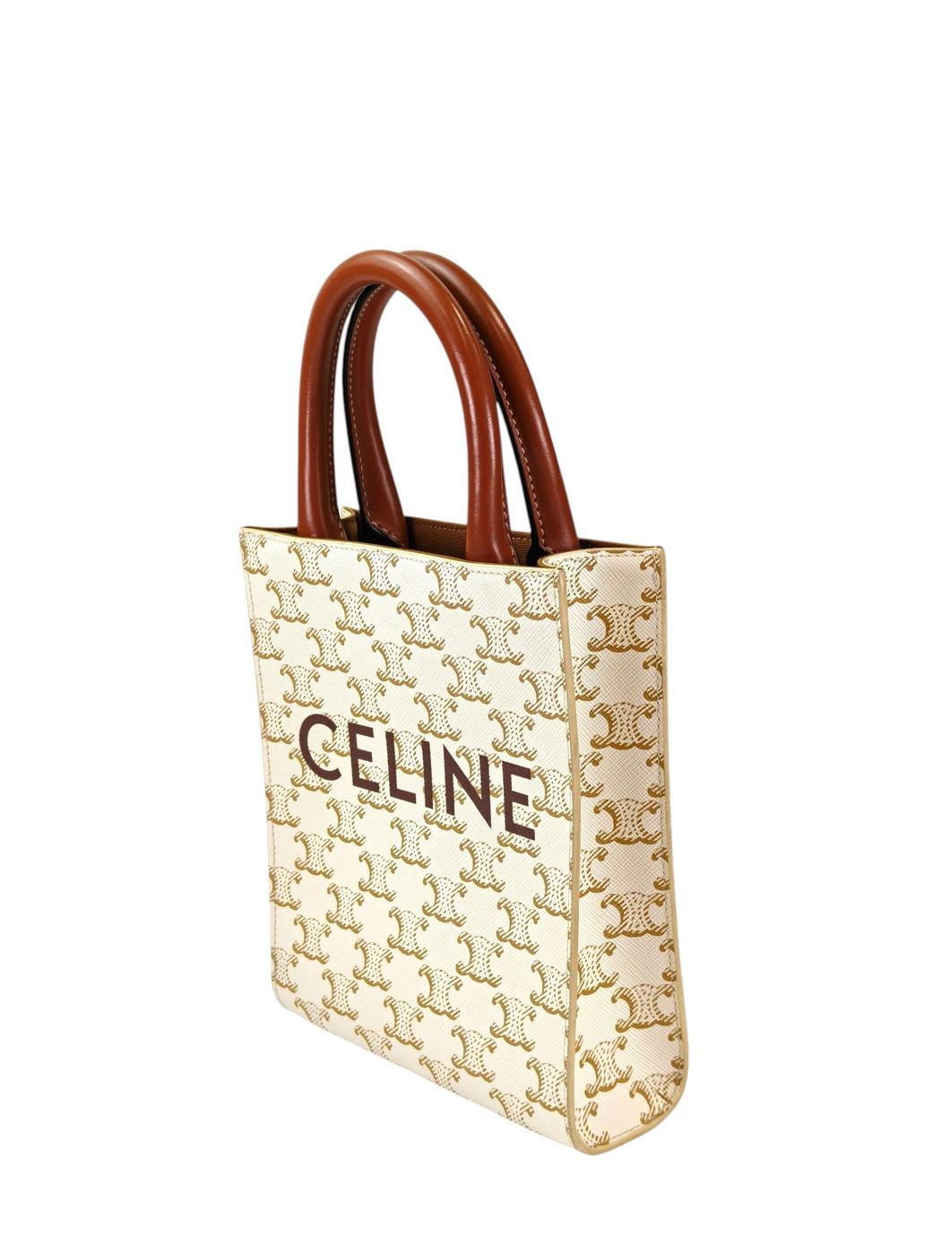 Celine セリーヌ トリオンフ ミニ バーティカルカバ ストラップ付 2WAY ショルダーバッグ ホワイト 管理番号：11399