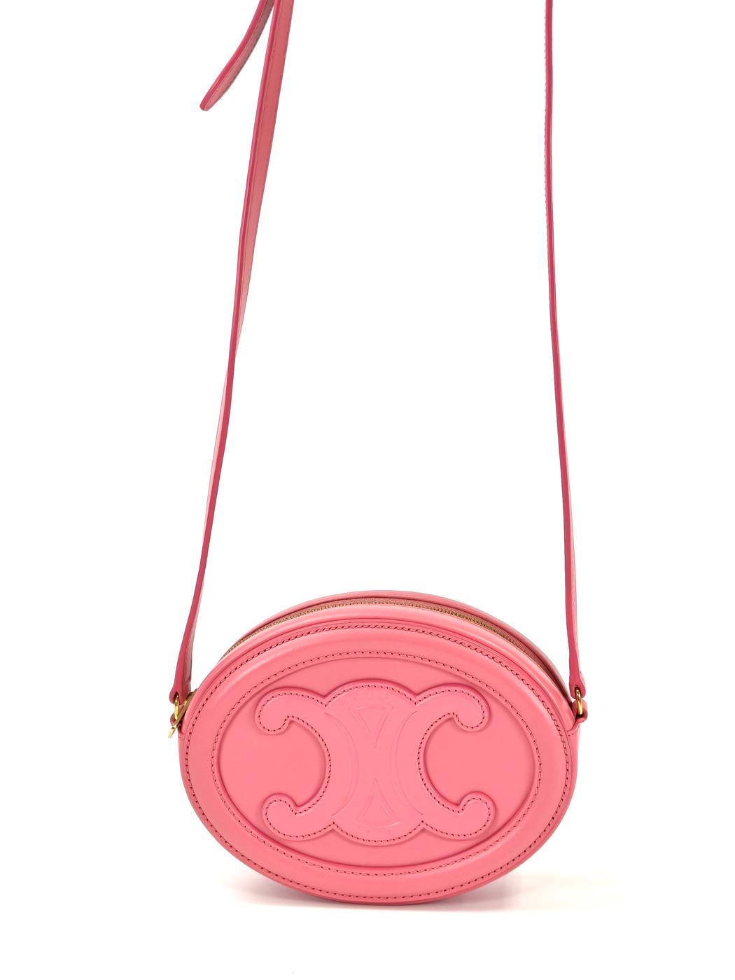 Celine セリーヌ オーバルパース キュイル トリオンフ レザー ピンクショルダーバッグ ゴールド金具 管理番号：11442
