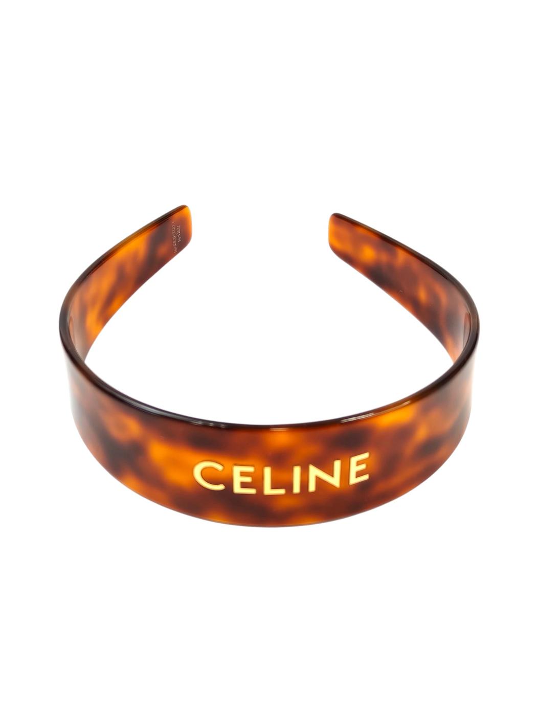 セリーヌ Celine べっ甲 金ロゴ ヘッドバンド カチューシャ 茶 アセテート 管理番号：11518