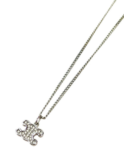 Celine Triomphe Necklace in Rhodium Finish Brass & Crystal Stones Silver, Reference Number: 11735