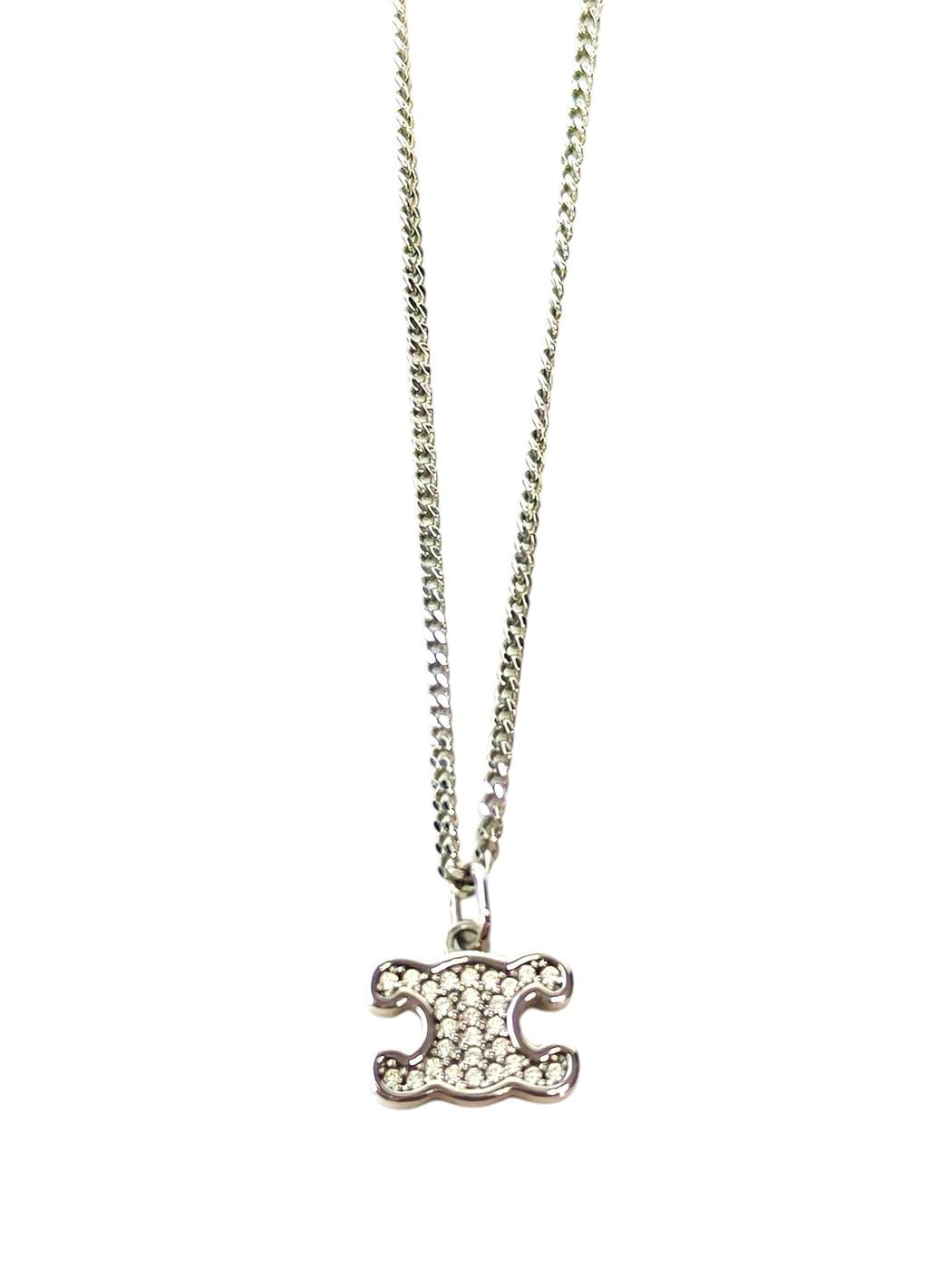 Celine Triomphe Necklace in Rhodium Finish Brass & Crystal Stones Silver, Reference Number: 11735