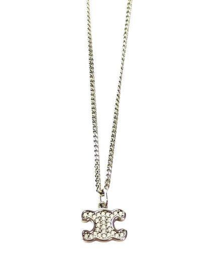 Celine Triomphe Necklace in Rhodium Finish Brass & Crystal Stones Silver, Reference Number: 11735
