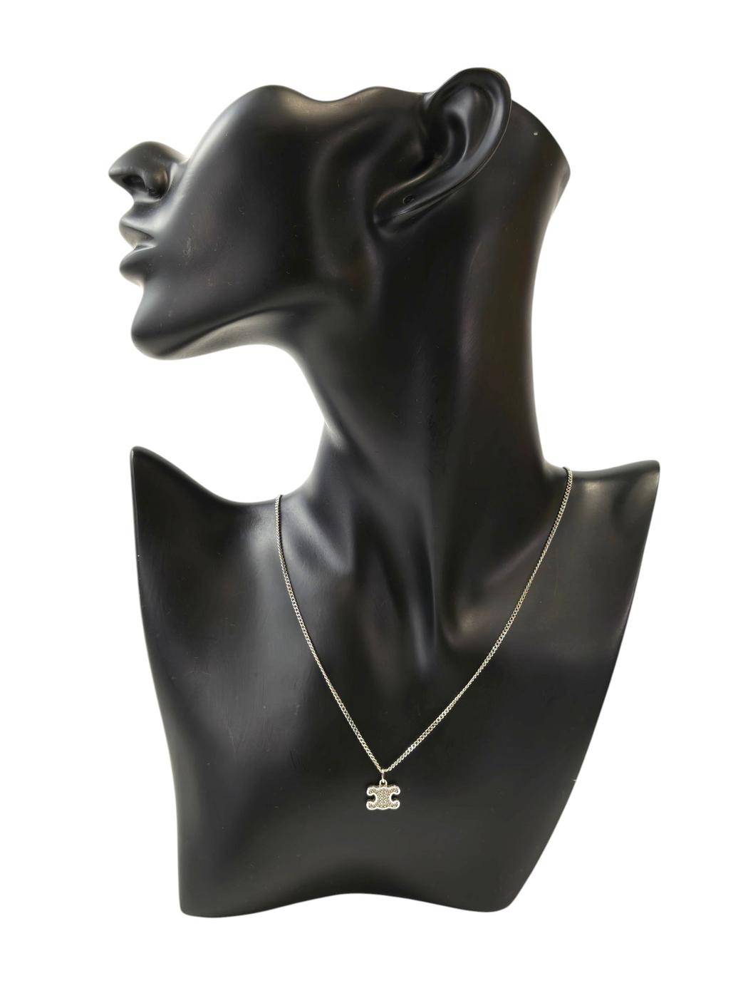 Celine Triomphe Necklace in Rhodium Finish Brass & Crystal Stones Silver, Reference Number: 11735