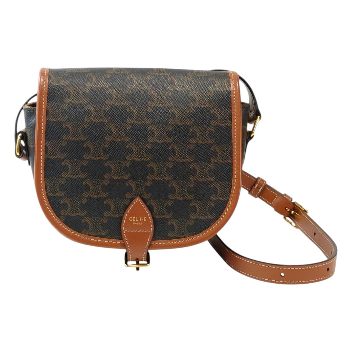 Celine Folco Shoulder Medium Triomphe Canvas & Calf Shoulder Bag Brown Ref: 11844