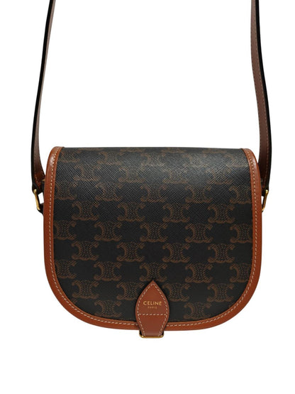 Celine Folco Shoulder Medium Triomphe Canvas & Calf Shoulder Bag Brown Ref: 11844