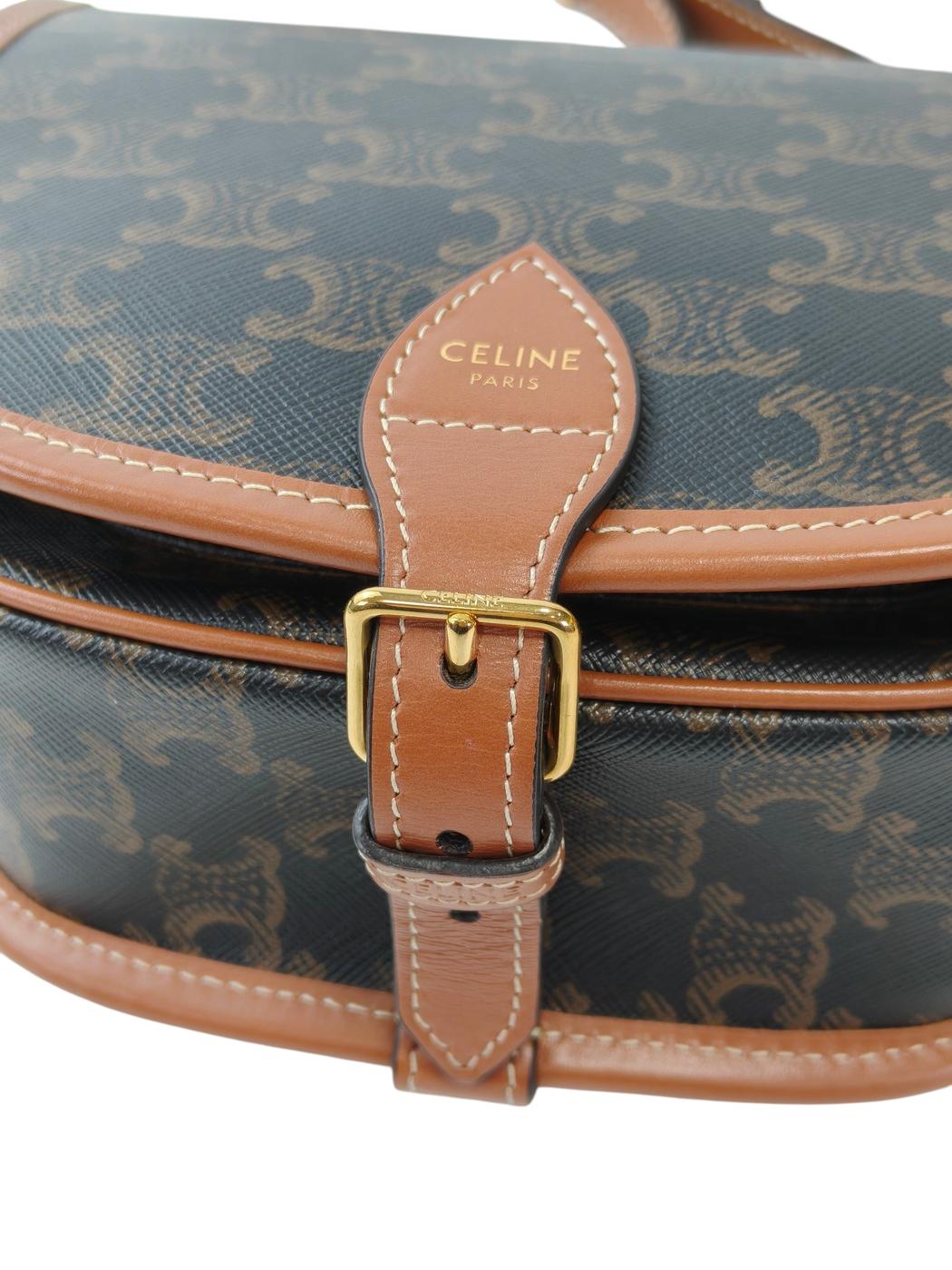 Celine Folco Shoulder Medium Triomphe Canvas & Calf Shoulder Bag Brown Ref: 11844