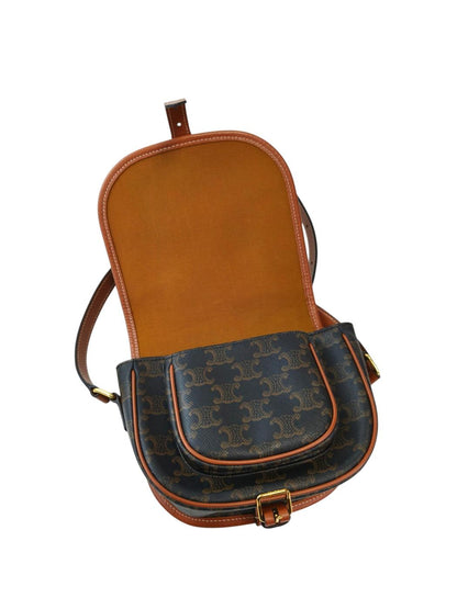 Celine Folco Shoulder Medium Triomphe Canvas & Calf Shoulder Bag Brown Ref: 11844