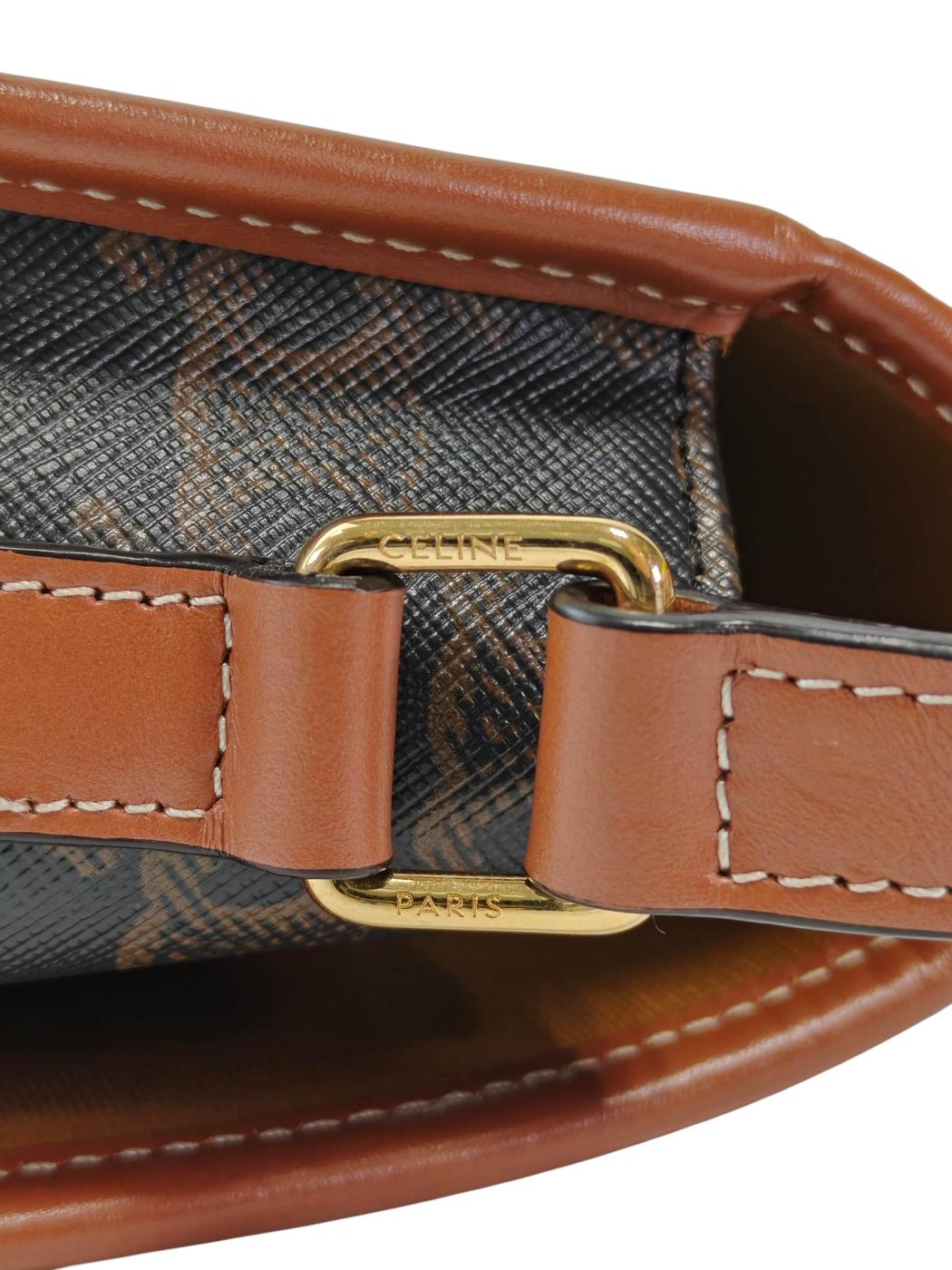 Celine Folco Shoulder Medium Triomphe Canvas & Calf Shoulder Bag Brown Ref: 11844