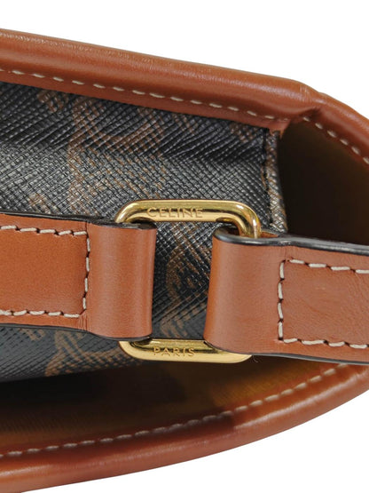 Celine Folco Shoulder Medium Triomphe Canvas & Calf Shoulder Bag Brown Ref: 11844