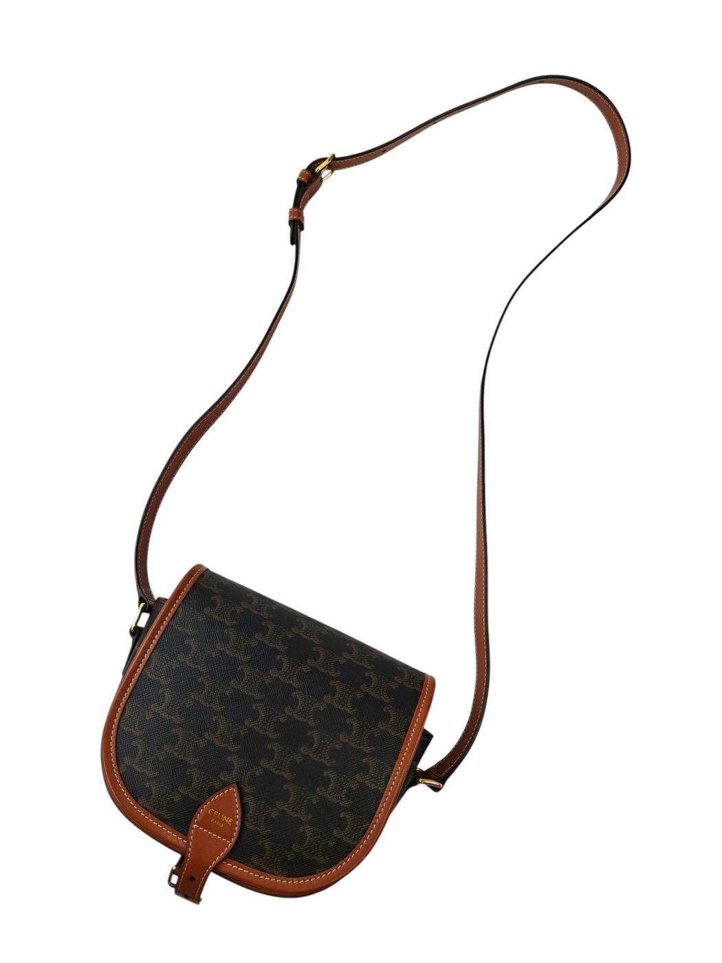 Celine Folco Shoulder Medium Triomphe Canvas & Calf Shoulder Bag Brown Ref: 11844