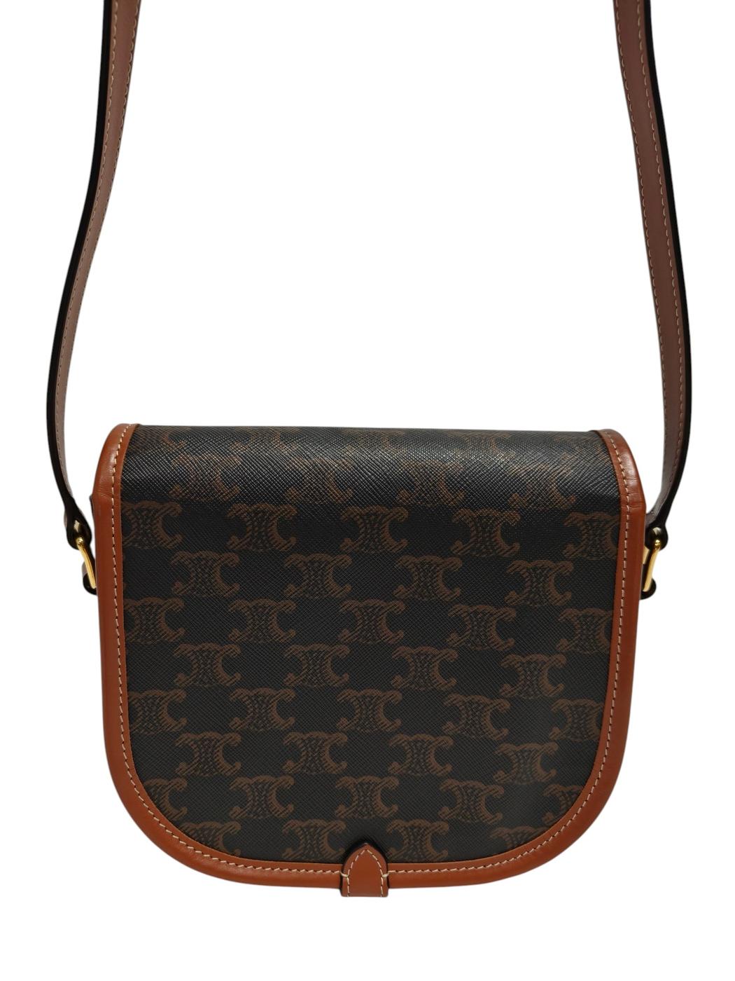 Celine Folco Shoulder Medium Triomphe Canvas & Calf Shoulder Bag Brown Ref: 11844