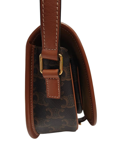 Celine Folco Shoulder Medium Triomphe Canvas & Calf Shoulder Bag Brown Ref: 11844