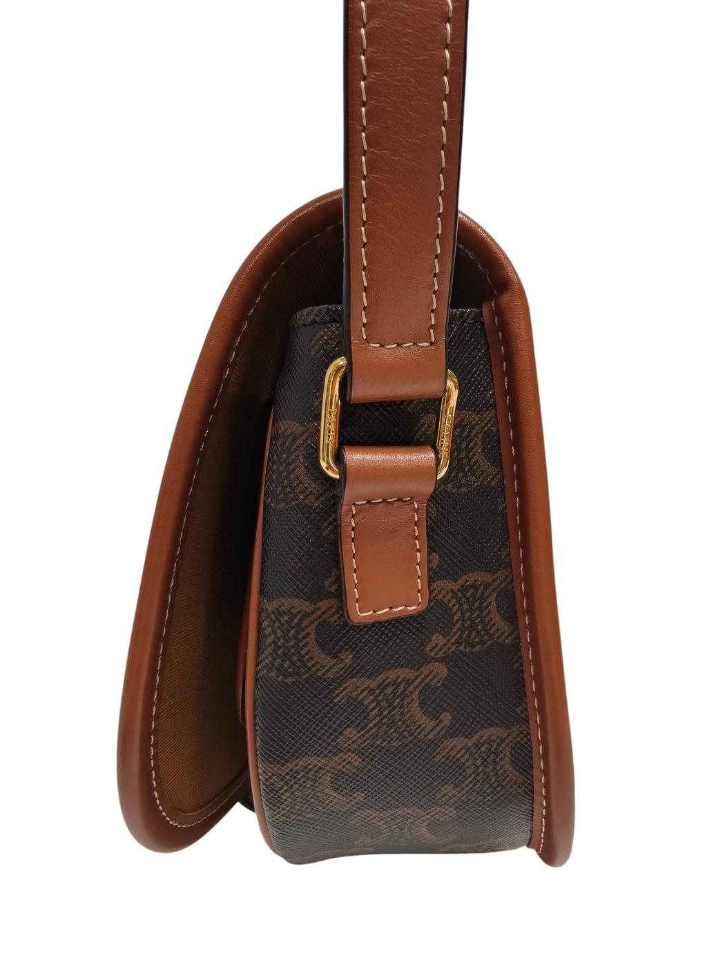 Celine Folco Shoulder Medium Triomphe Canvas & Calf Shoulder Bag Brown Ref: 11844