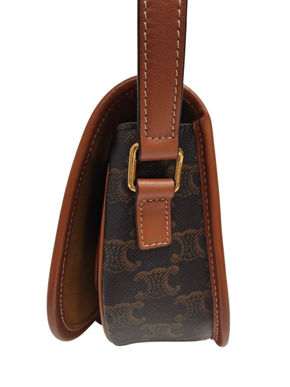 Celine Folco Shoulder Medium Triomphe Canvas & Calf Shoulder Bag Brown Ref: 11844