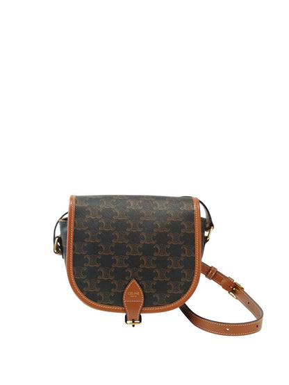 Celine Folco Shoulder Medium Triomphe Canvas & Calf Shoulder Bag Brown Ref: 11844