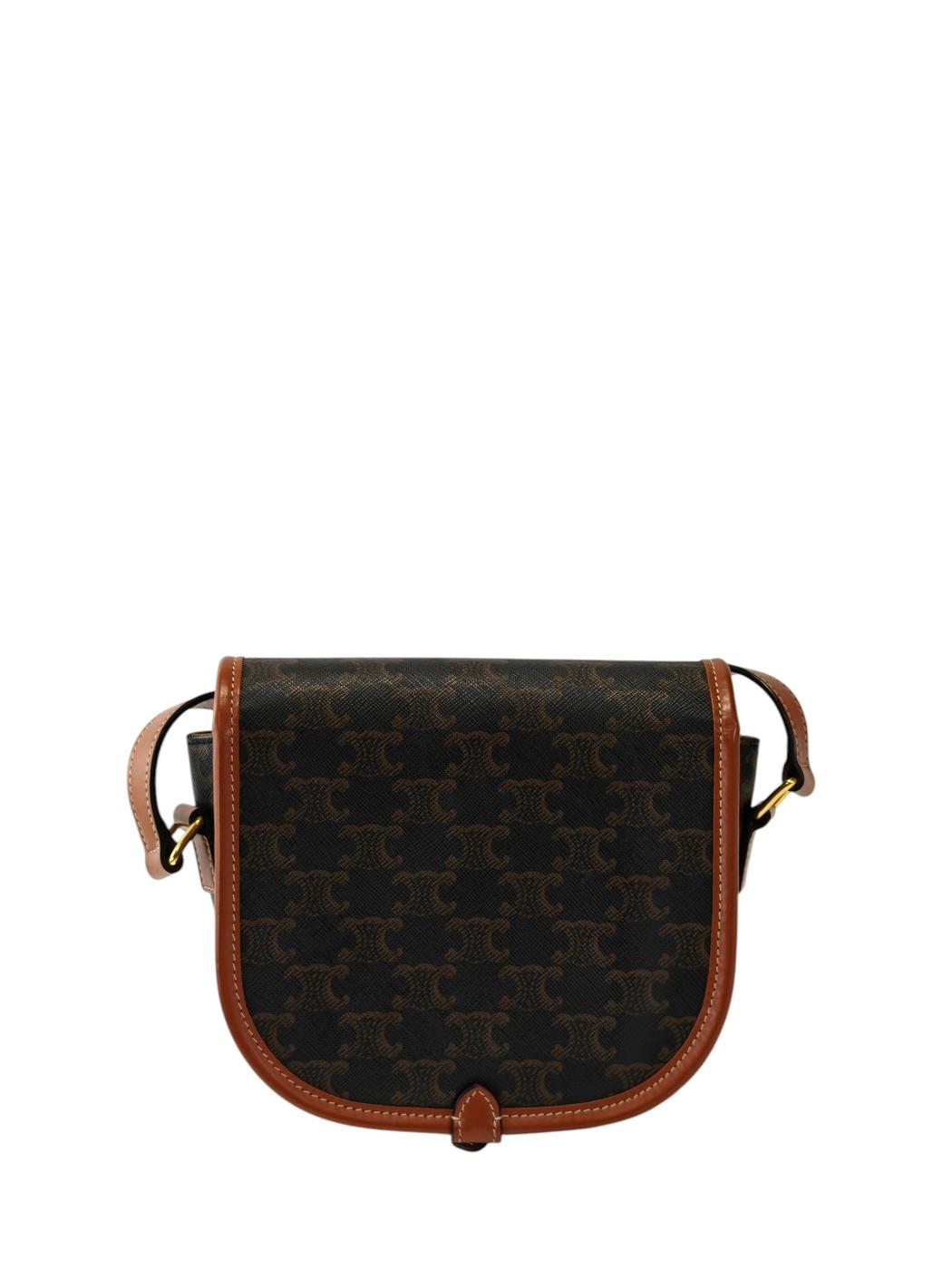 Celine Folco Shoulder Medium Triomphe Canvas & Calf Shoulder Bag Brown Ref: 11844