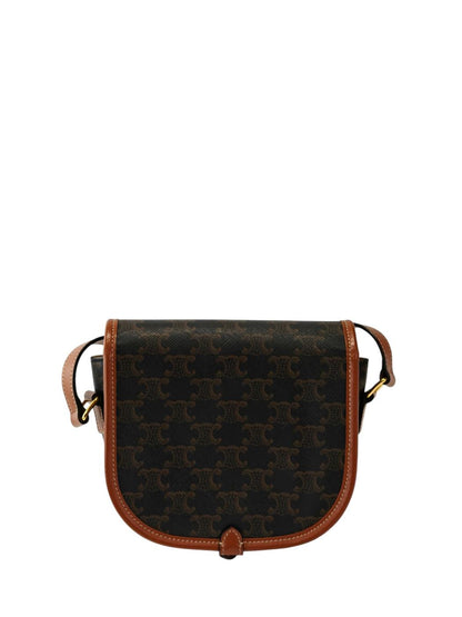 Celine Folco Shoulder Medium Triomphe Canvas & Calf Shoulder Bag Brown Ref: 11844