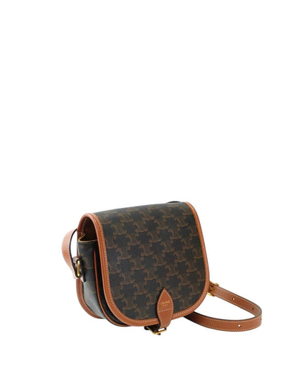 Celine Folco Shoulder Medium Triomphe Canvas & Calf Shoulder Bag Brown Ref: 11844