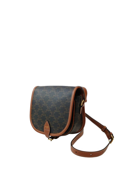 Celine Folco Shoulder Medium Triomphe Canvas & Calf Shoulder Bag Brown Ref: 11844