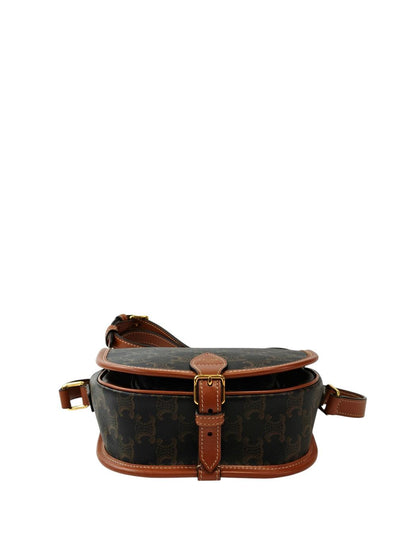Celine Folco Shoulder Medium Triomphe Canvas & Calf Shoulder Bag Brown Ref: 11844