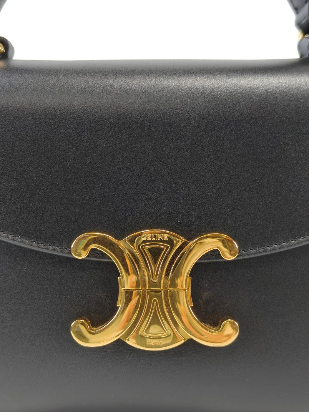 Celine トリオンフ2wayカーフスキン ニノ ショルダーバッグ 黒×金 管理番号：11850