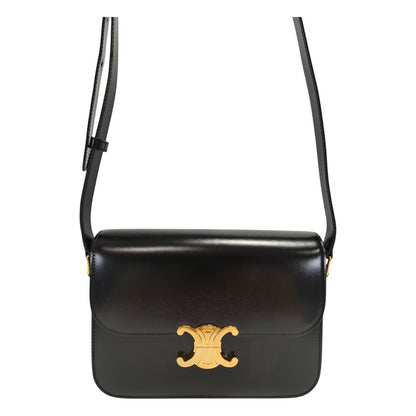 Celine 凯旋门亮面小牛皮肩背包 黑色×金色 管理编号：11852