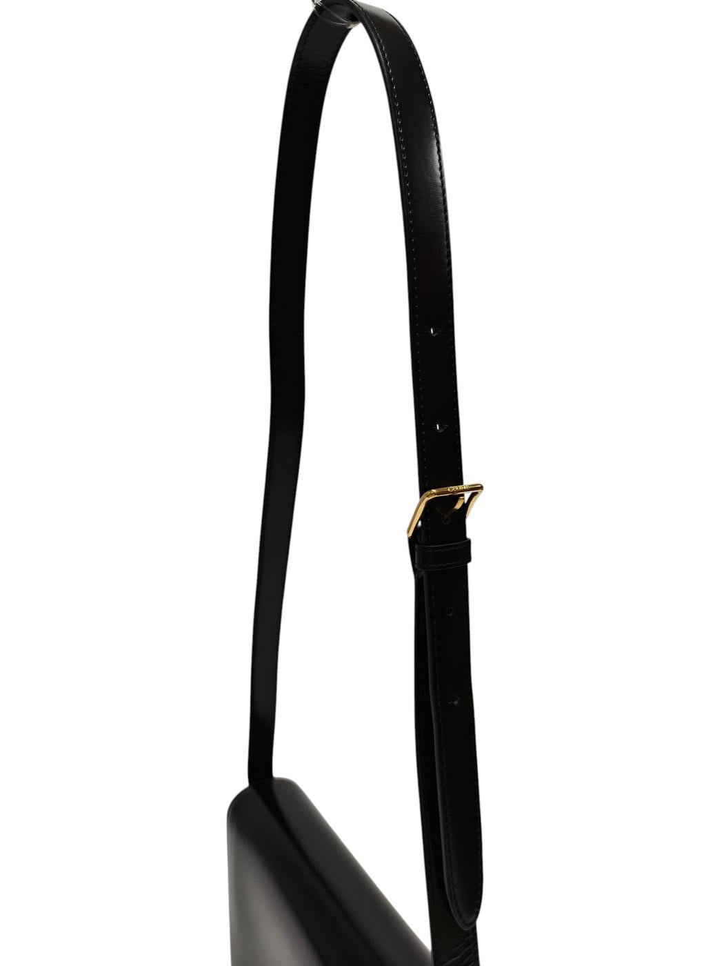 Celine 凯旋门亮面小牛皮肩背包 黑色×金色 管理编号：11852