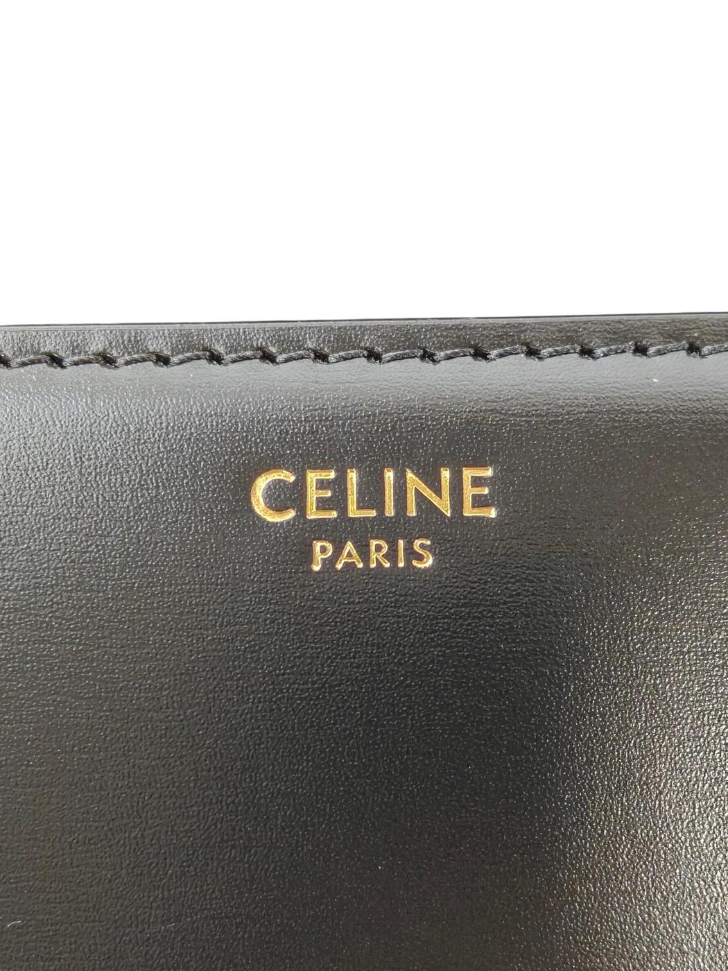 Celine 凯旋门亮面小牛皮肩背包 黑色×金色 管理编号：11852