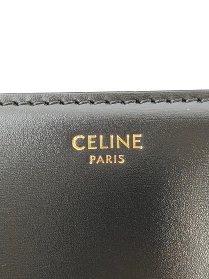 Celine 凯旋门亮面小牛皮肩背包 黑色×金色 管理编号：11852