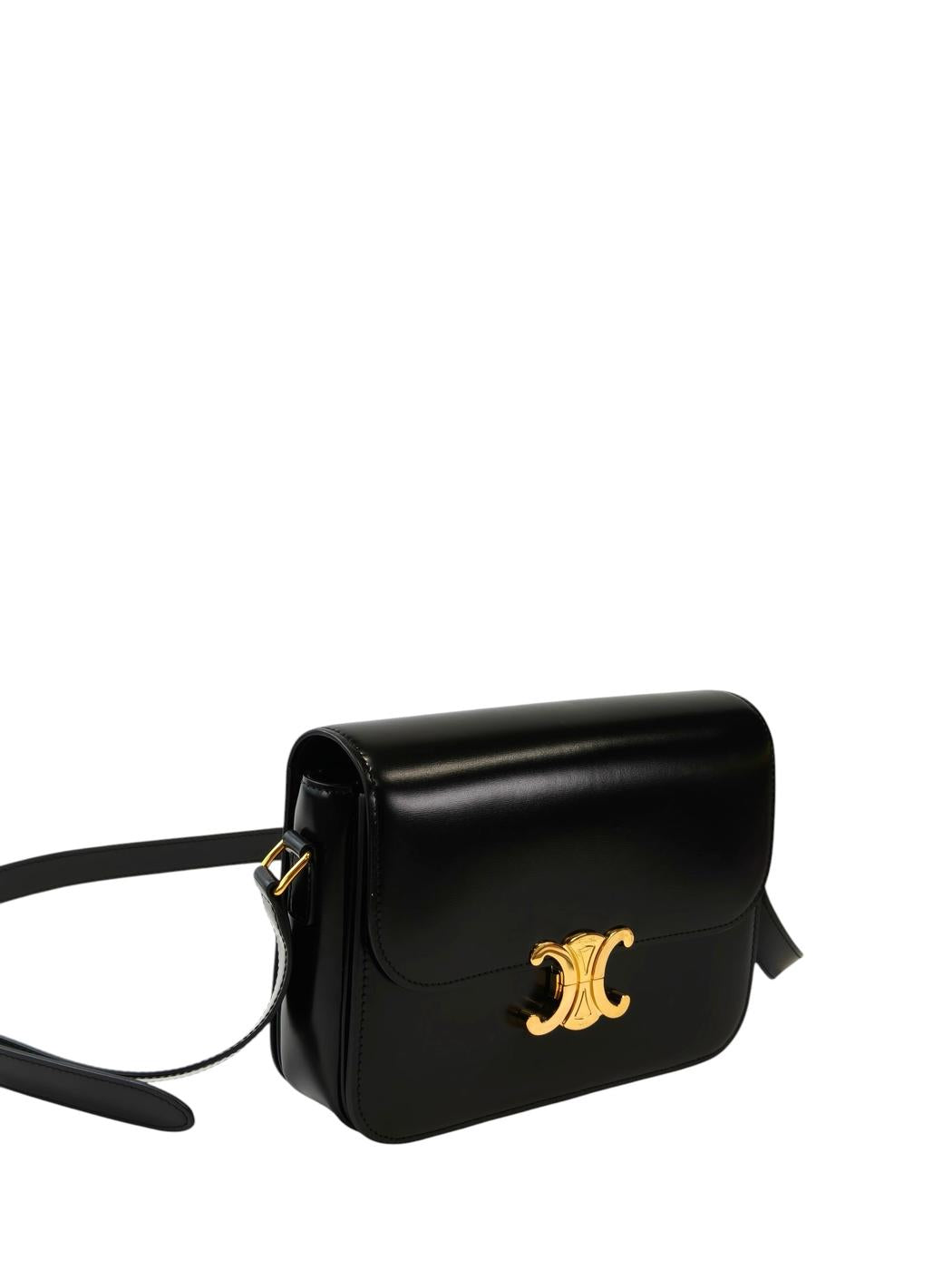 Celine 凯旋门亮面小牛皮肩背包 黑色×金色 管理编号：11852