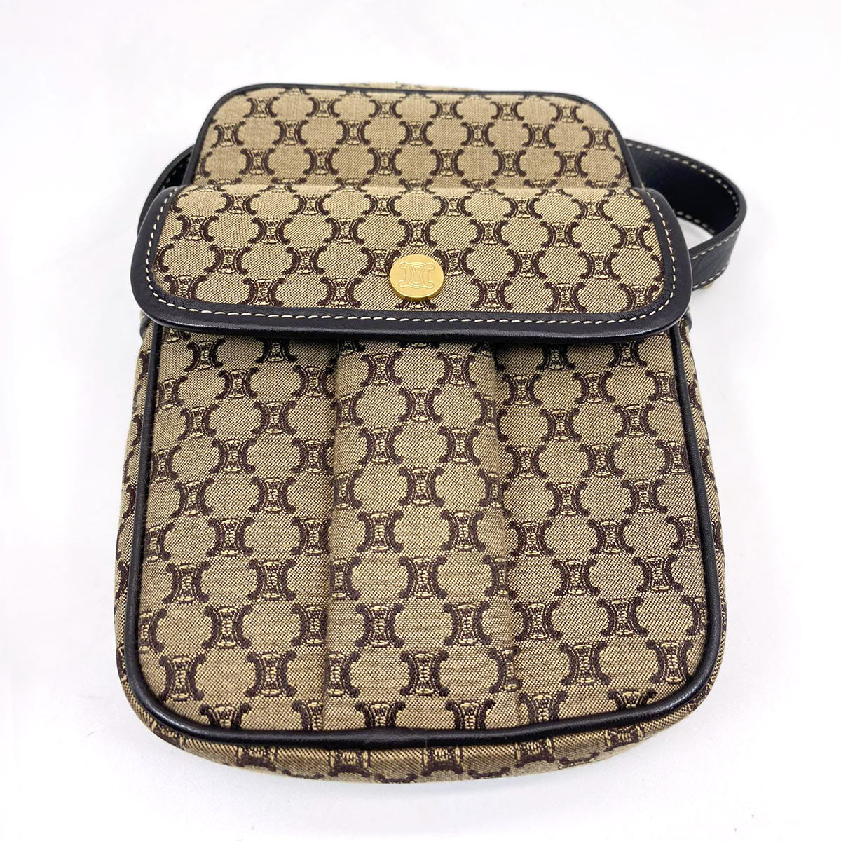 セリーヌ CELINE マカダム ショルダーバッグ ポシェット ポーチ ベージュ 管理番号：7424